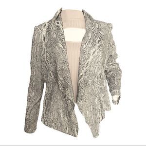 CHICO'S Metallic Silver Jacket Open Front Blazer Boucle Blouse Top Women 0